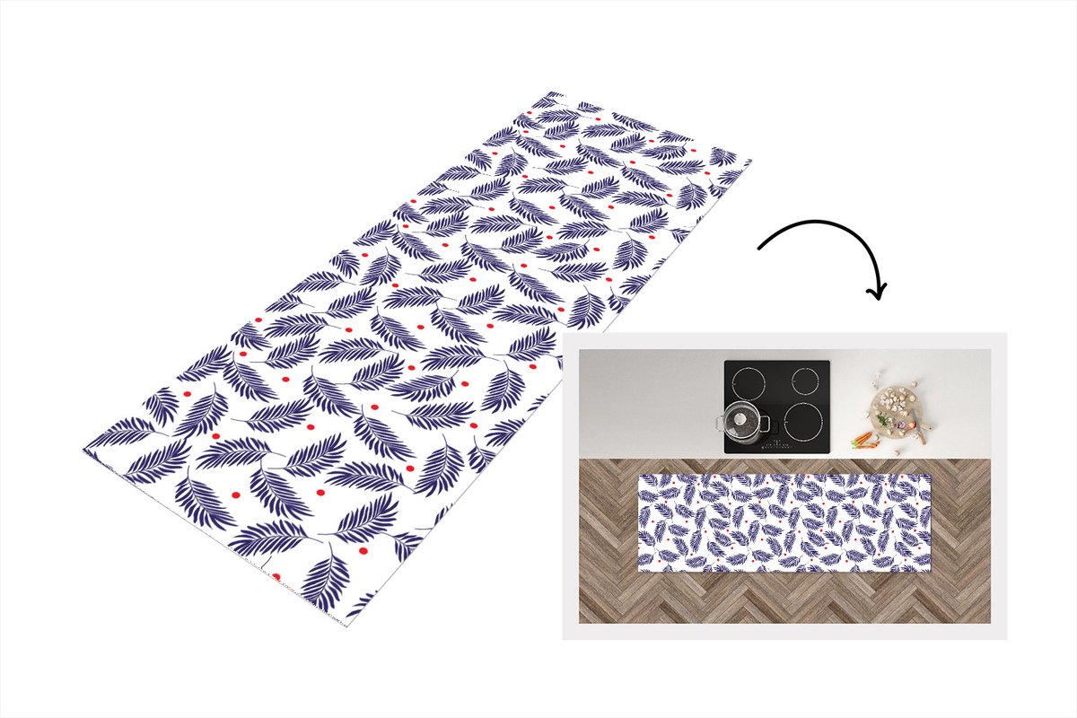 KitchenYeah Keukenloper - Loper keuken - Tropisch - Bladeren - Patronen - Stippen - 150x50 cm - Keukenloper vinyl Multicolor