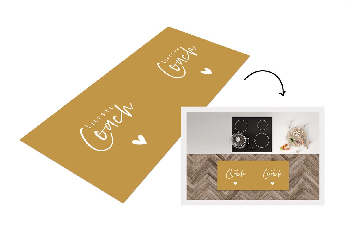 KitchenYeah Keukenloper - Loper keuken - Quotes - Liefste coach - Beige - 120x50 cm - Keukenloper vinyl Multicolor