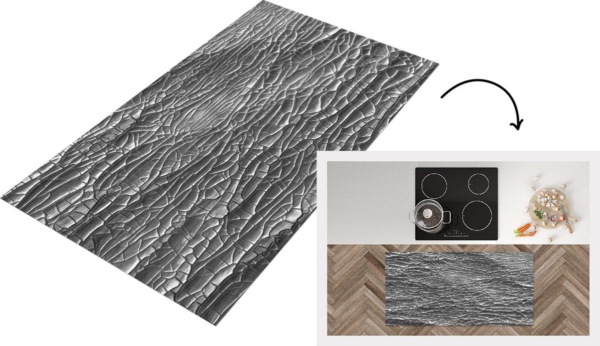 KitchenYeah Keukenloper - Loper keuken - Zilver - Abstract - Structuur - Keukenloper vinyl, foto 2