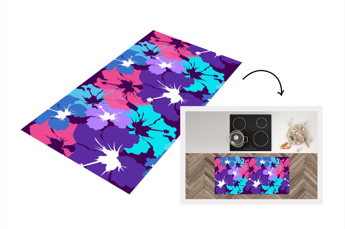KitchenYeah Keukenloper - Loper keuken - Tropisch - Bloemen - Hawaii - Patroon - 120x60 cm - Keukenloper vinyl Multicolor