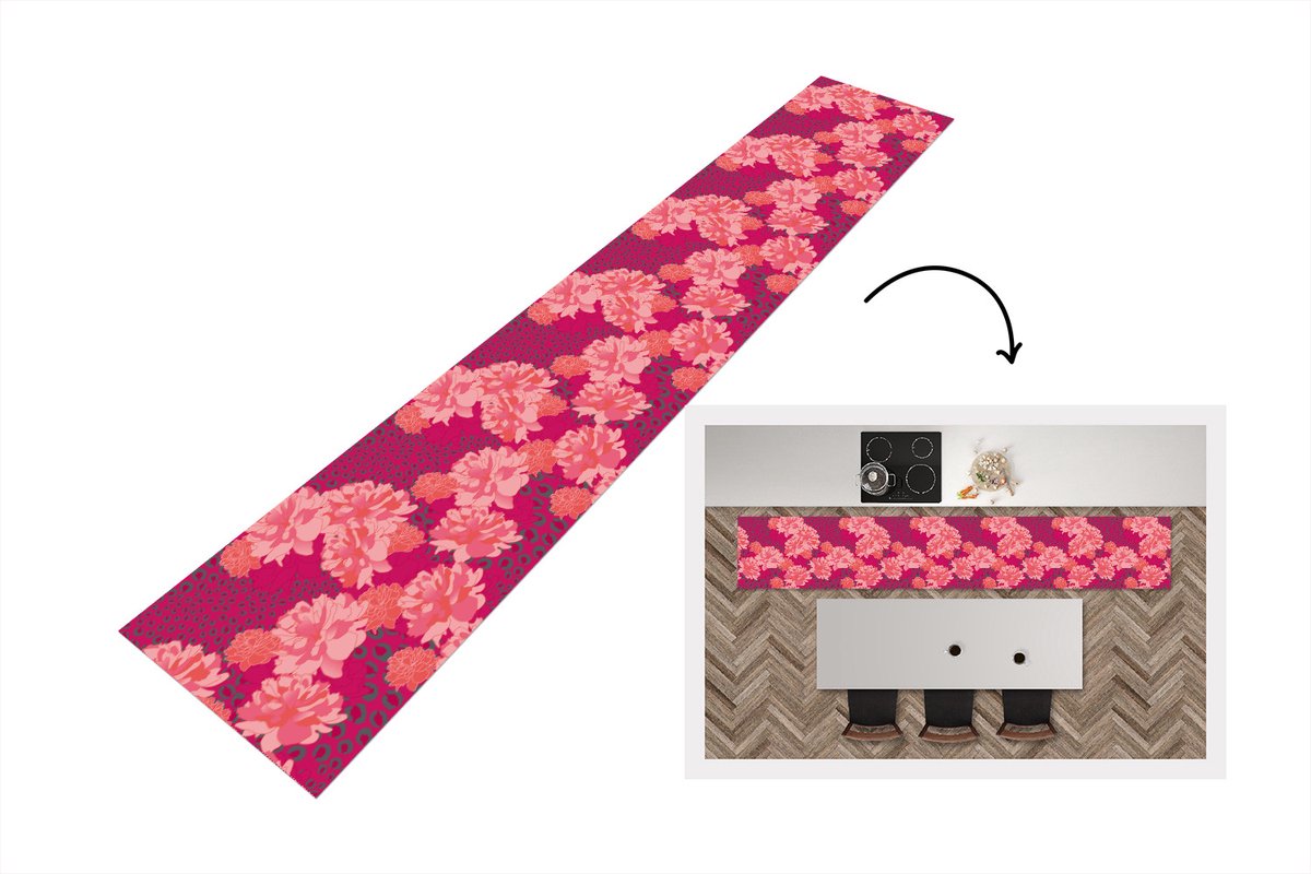 KitchenYeah Keukenloper - Loper keuken - Luipaard - Dierenprint - Pioenroos - Patroon - 300x50 cm - Keukenloper vinyl Multicolor