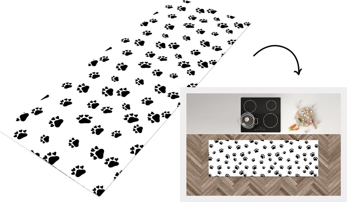 KitchenYeah Keukenloper - Loper keuken - Patronen - Kat - Poten - 180x60 cm - Keukenloper vinyl Multicolor