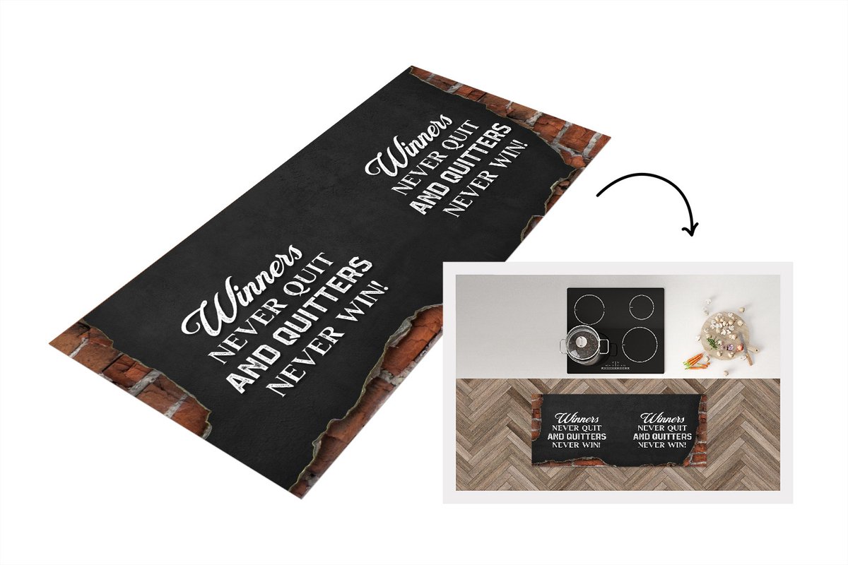 KitchenYeah Keukenloper - Loper keuken - Winners never quit, and quitters never win! - Quotes - Spreuken - Keukenloper vinyl Multicolor