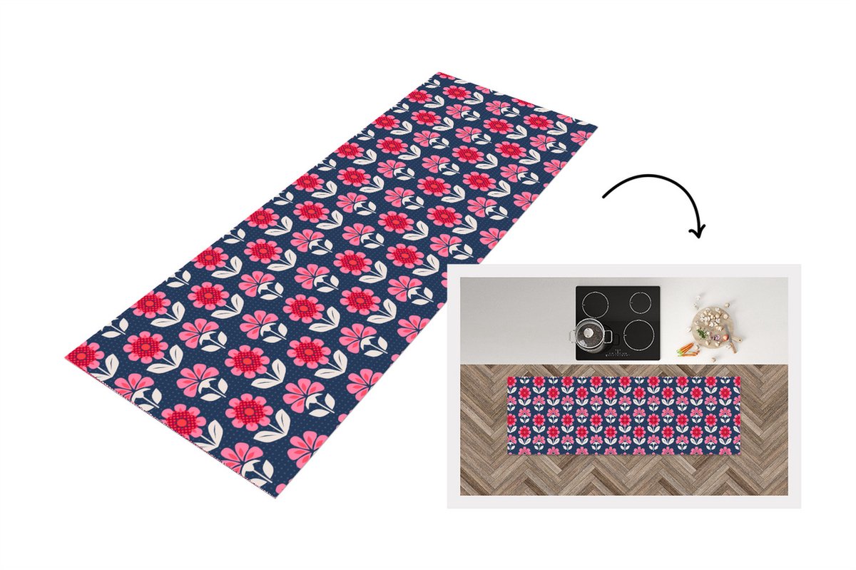 KitchenYeah Keukenloper - Loper keuken - Bloemen - Patroon - Rood - Keukenloper vinyl, foto 2