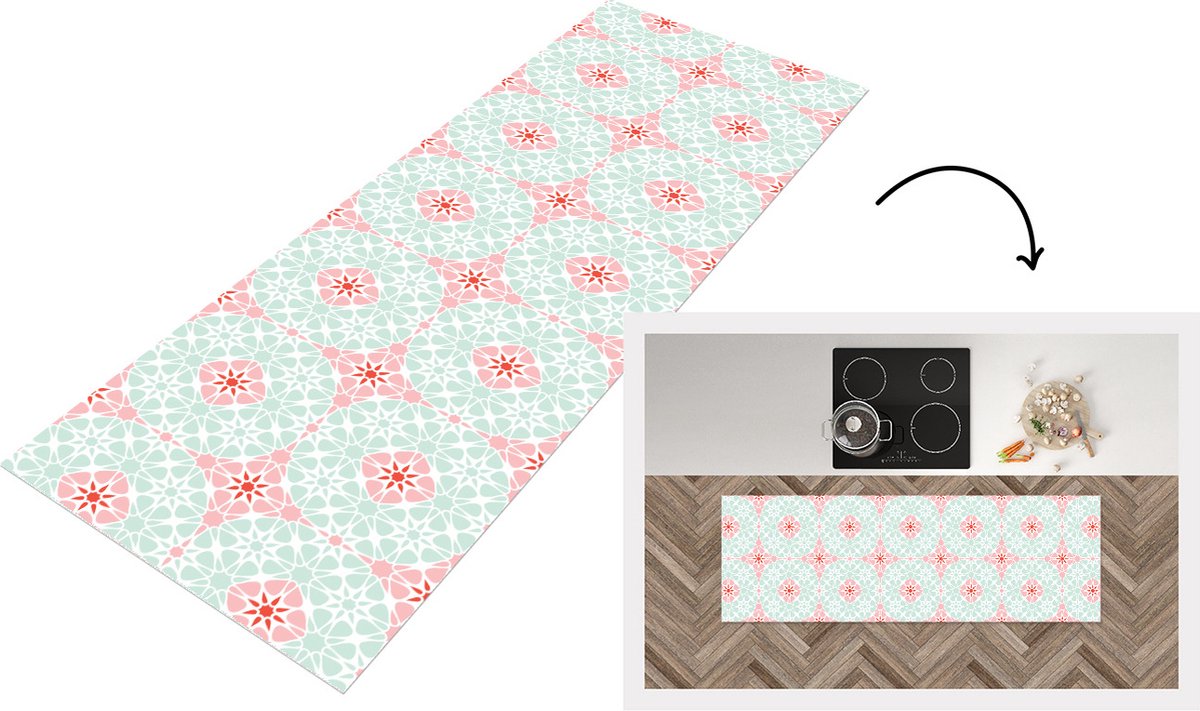 KitchenYeah Keukenloper - Loper keuken - Bloemen - Sterren - Winter - Design - 180x60 cm - Keukenloper vinyl Multicolor