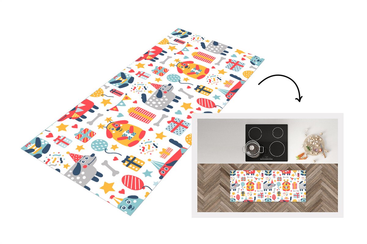 KitchenYeah Keukenloper - Loper keuken - Patronen - Verjaardag - Hond - 120x50 cm - Keukenloper vinyl Multicolor