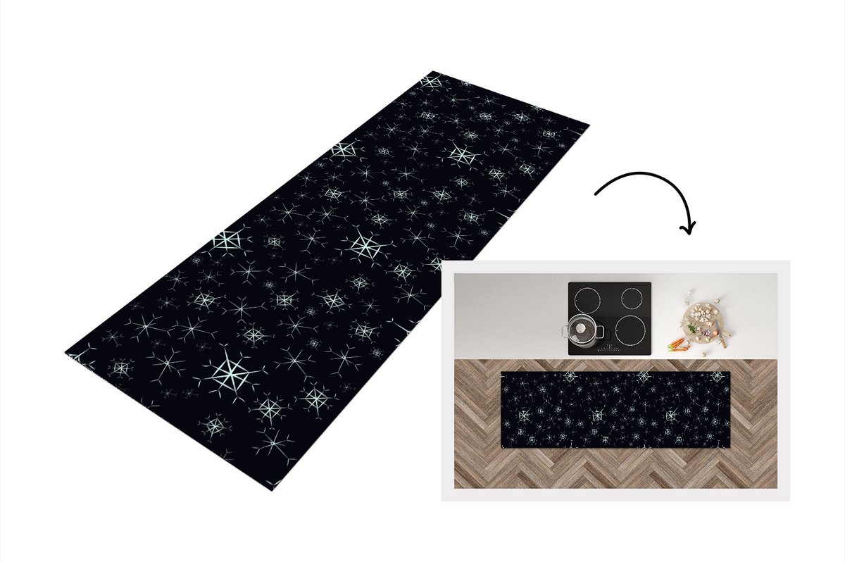 KitchenYeah Keukenloper - Loper keuken - Winter - Sneeuwvlok - Patroon - 150x50 cm - Keukenloper vinyl Multicolor