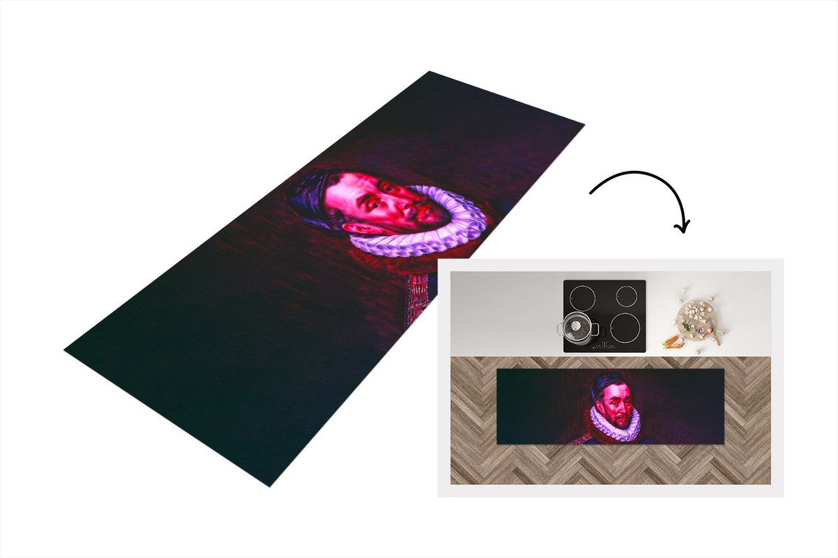 KitchenYeah Keukenloper - Loper keuken - Willem van Oranje - Adriaen Thomasz - Rood - 180x60 cm - Keukenloper vinyl Multicolor