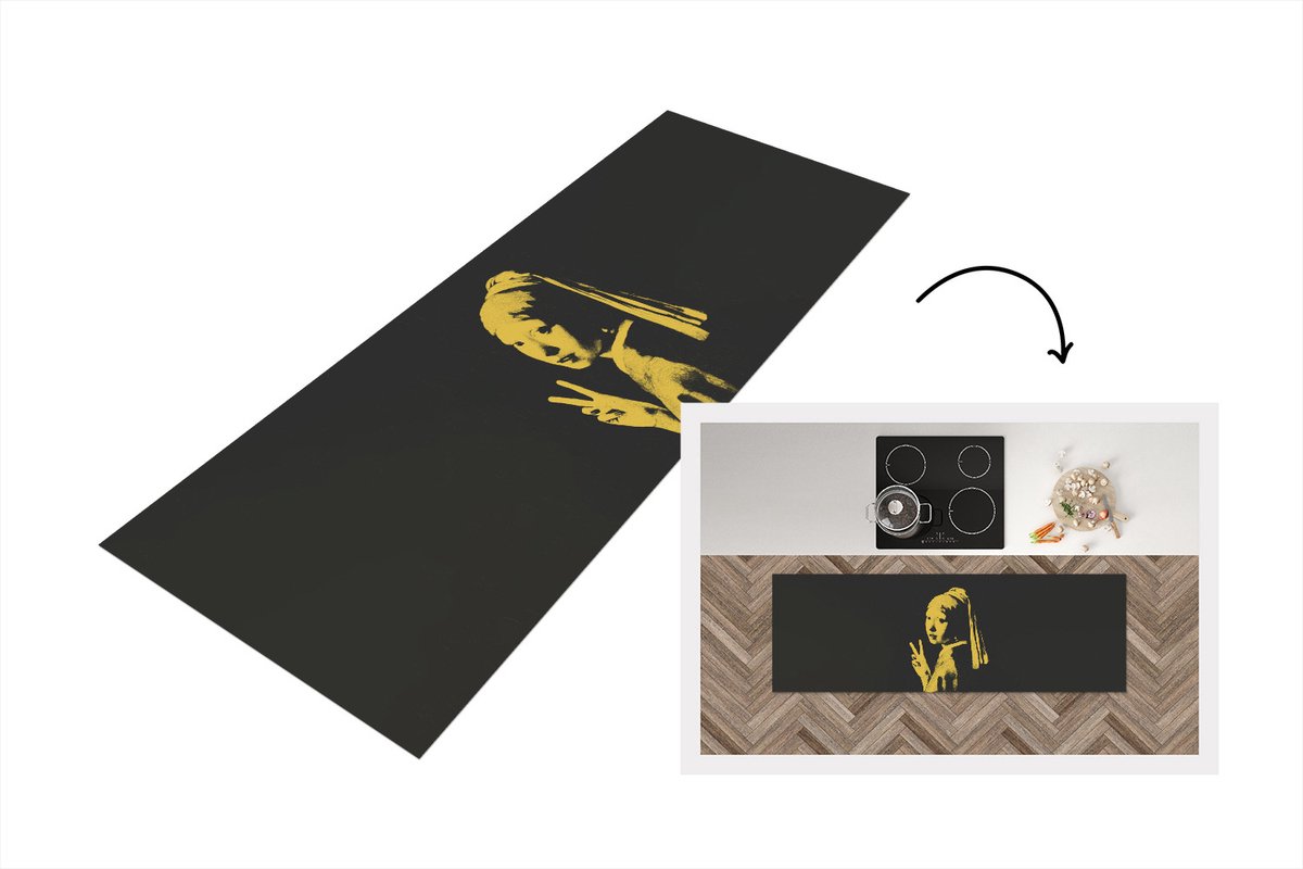 KitchenYeah Keukenloper - Loper keuken - Meisje met de parel - Vermeer - Peace - 180x60 cm - Keukenloper vinyl Multicolor