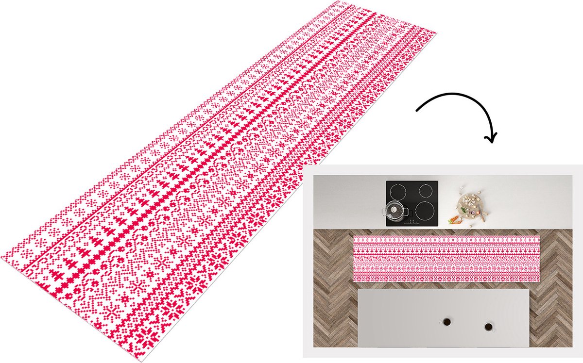 KitchenYeah Keukenloper - Loper keuken - Kerst - Patroon - Boom - 240x60 cm - Keukenloper vinyl Multicolor
