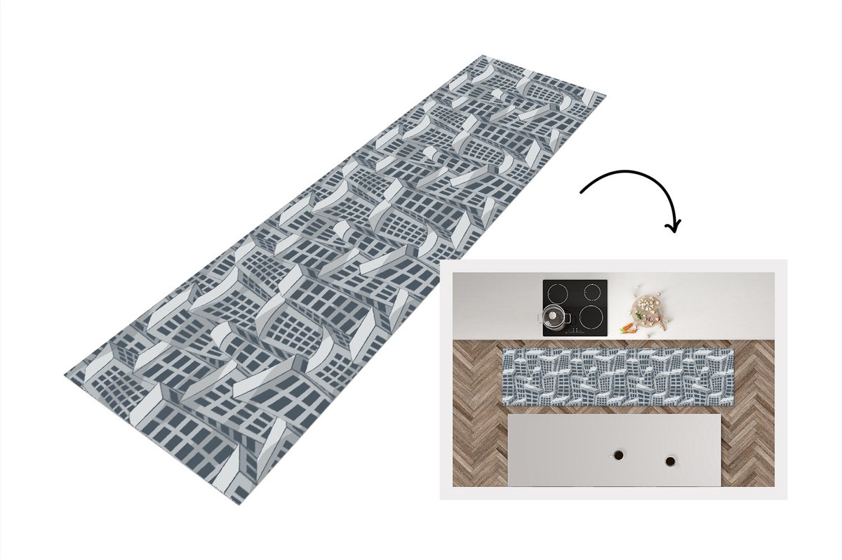 KitchenYeah Keukenloper - Loper keuken - Patronen - Los Angeles - Skyline - 200x50 cm - Keukenloper vinyl Multicolor