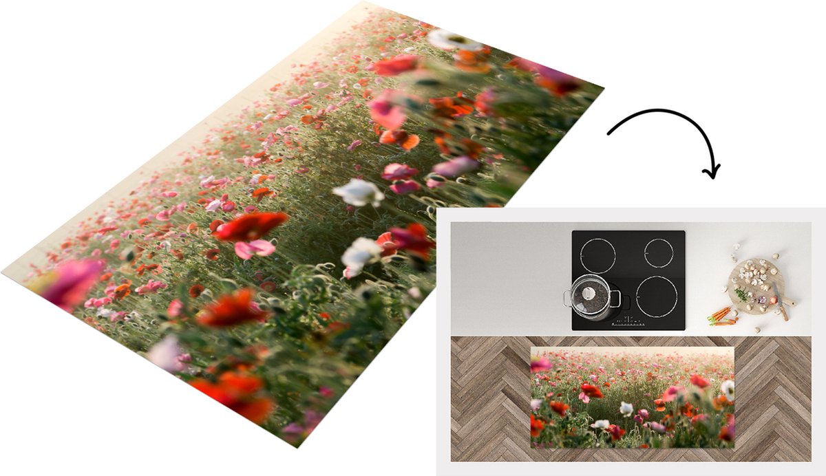 Keukenloper - Loper keuken - Klaproos - Kleuren - Pastel - 120x60 cm - Keukenloper vinyl