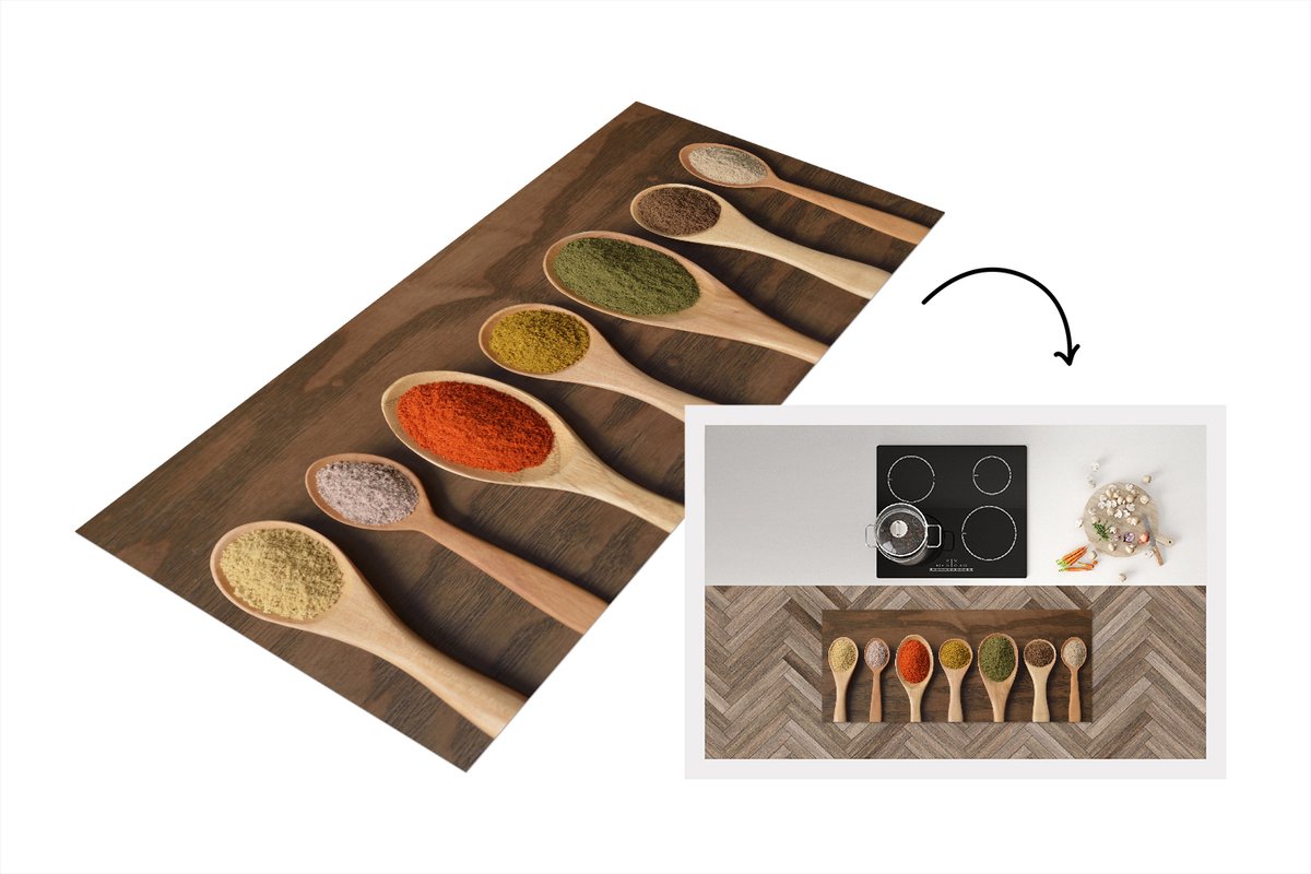 KitchenYeah Keukenloper - Loper keuken - Pollepel - Kruiden - Eten - 120x50 cm - Keukenloper vinyl Multicolor