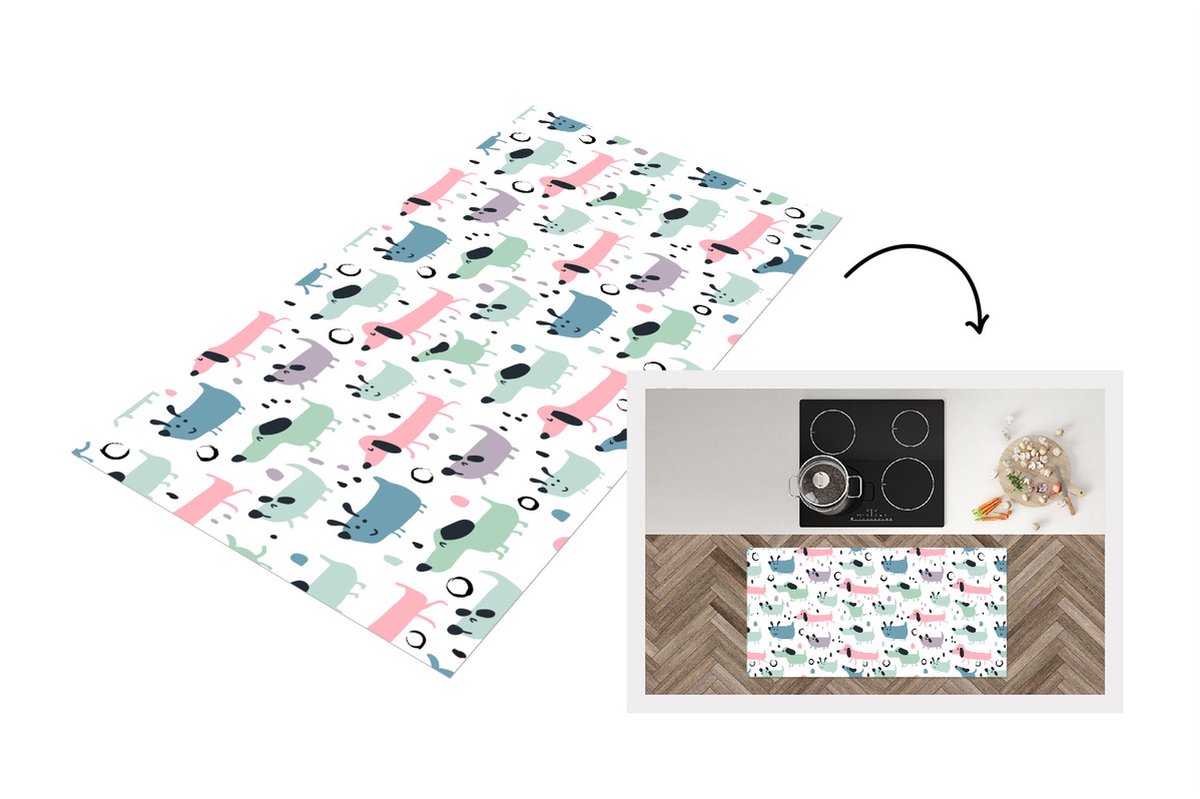 KitchenYeah Keukenloper - Loper keuken - Patroon - Hond - Tekenen - 120x60 cm - Keukenloper vinyl Multicolor