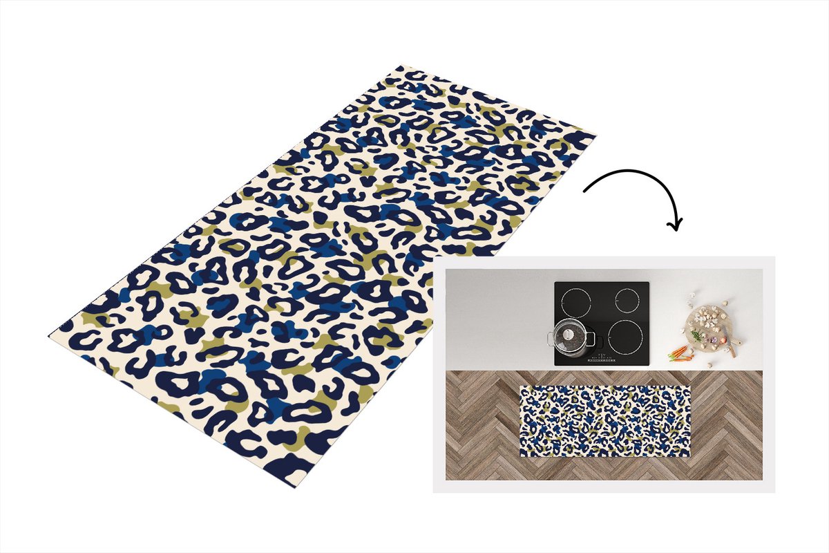 KitchenYeah Keukenloper - Loper keuken - Panter - Design - Blauw - Groen - 120x50 cm - Keukenloper vinyl Multicolor