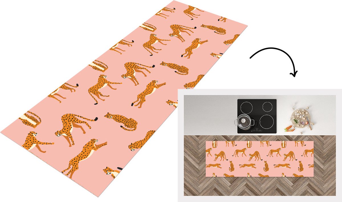 KitchenYeah Keukenloper - Loper keuken - Cheetah - Patroon - Kat - 150x50 cm - Keukenloper vinyl Multicolor