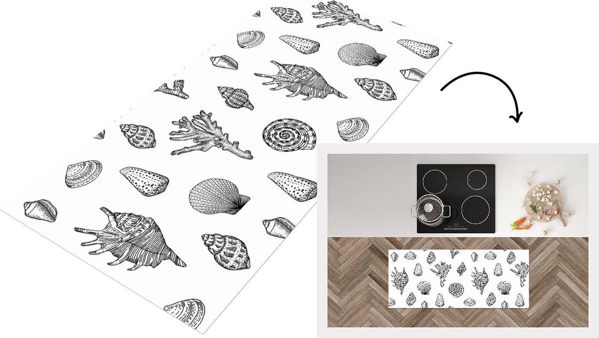 KitchenYeah Keukenloper - Loper keuken - Schelpen - Zee - Zomer - Patronen - Koraal - 120x50 cm - Keukenloper vinyl Multicolor