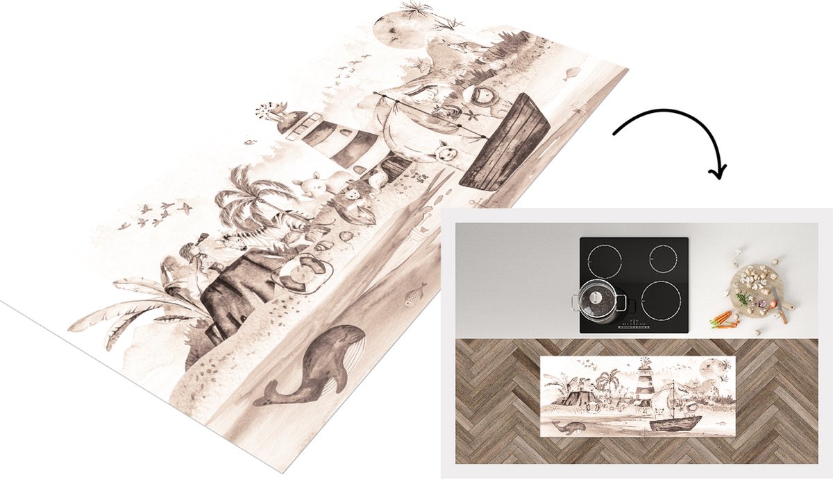 KitchenYeah Keukenloper - Loper keuken - Strand - Kinderen - Dieren - 120x50 cm - Keukenloper vinyl Multicolor