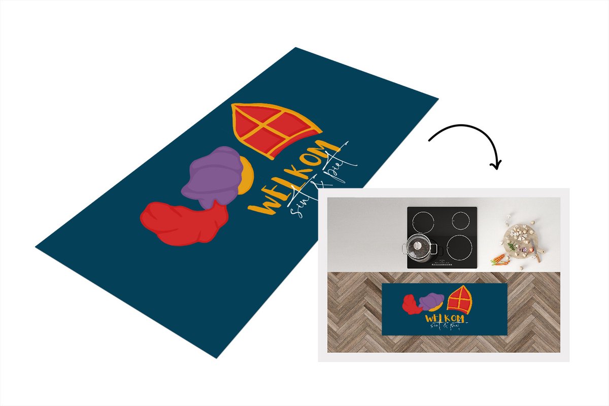 KitchenYeah Keukenloper - Loper keuken - Sinterklaas - Quotes - Sint - Welkom Sint en Piet - 120x50 cm - Keukenloper vinyl Multicolor