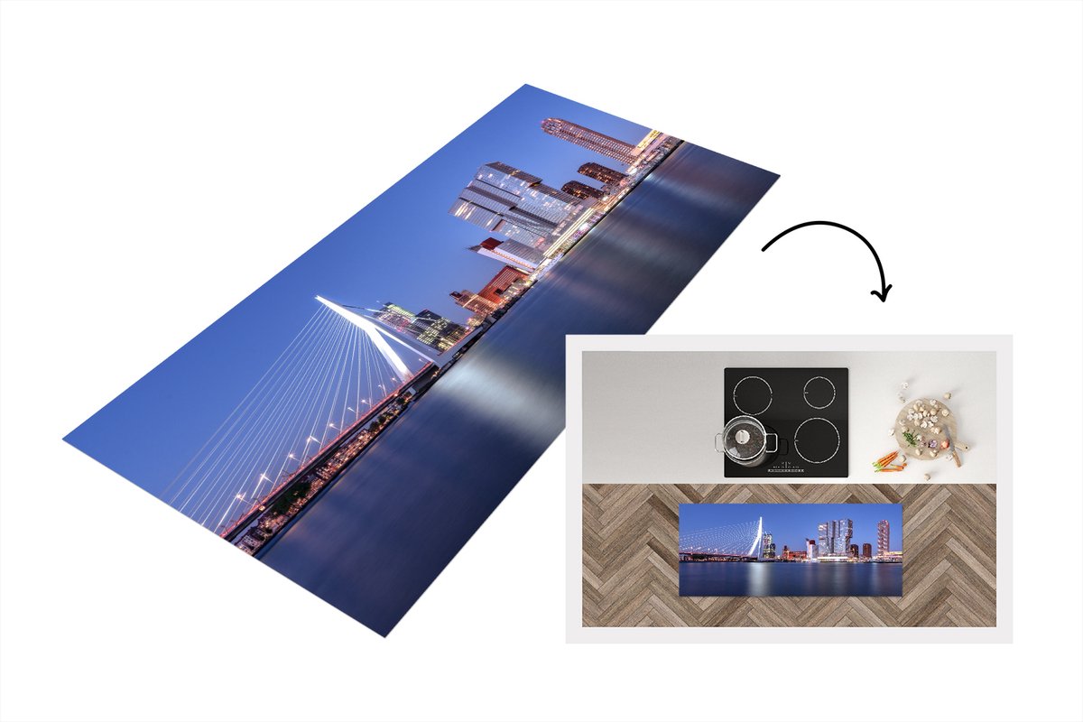 KitchenYeah Keukenloper - Loper keuken - Erasmus - Brug - Rotterdam - Water - 120x50 cm - Keukenloper vinyl Multicolor