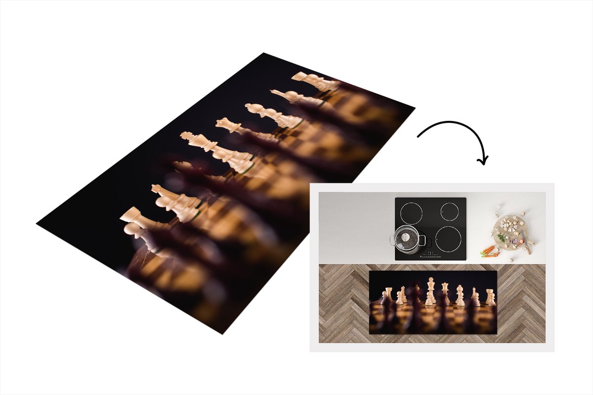 KitchenYeah Keukenloper - Loper keuken - Een schaakspel zwarte achtergrond - 120x60 cm - Keukenloper vinyl Multicolor