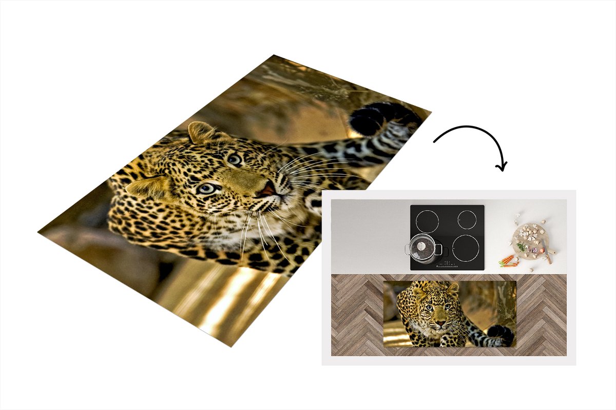 KitchenYeah Keukenloper - Loper keuken - Luipaard - Roofdier - Portret - 120x60 cm - Keukenloper vinyl Multicolor
