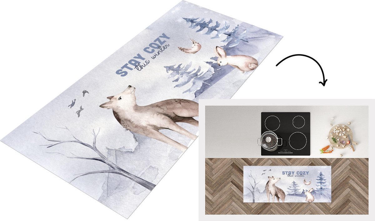 KitchenYeah Keukenloper - Loper keuken - Winter - Quote - Bos - 120x50 cm - Keukenloper vinyl Multicolor