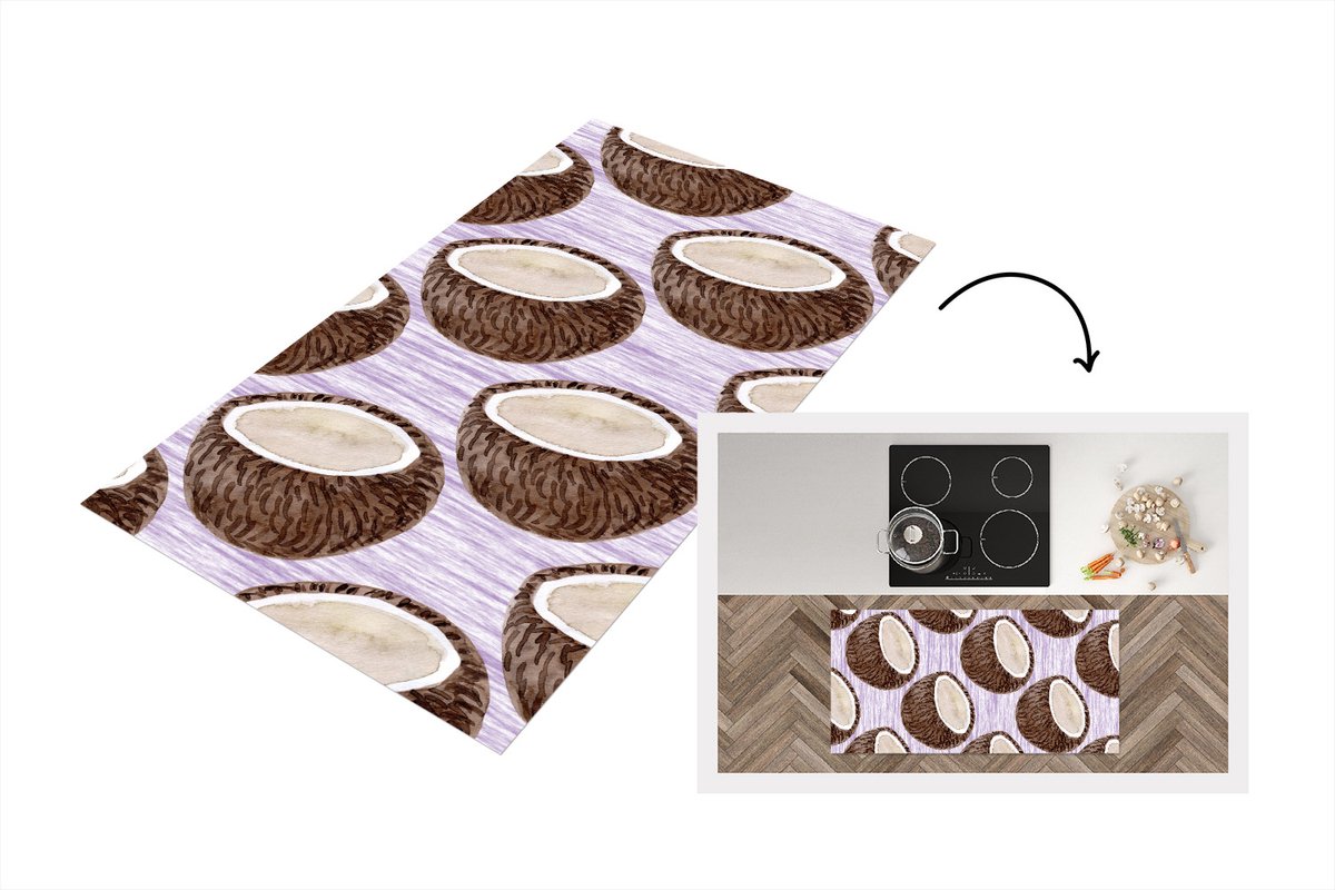 KitchenYeah Keukenloper - Loper keuken - Kokosnoot - Fruit - Design - 120x60 cm - Keukenloper vinyl Multicolor