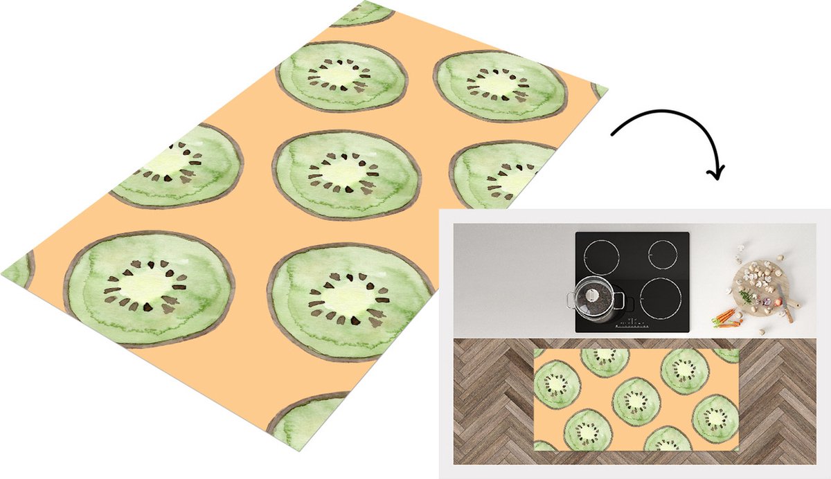 KitchenYeah Keukenloper - Loper keuken - Kiwi's - Fruit - Patronen - 120x60 cm - Keukenloper vinyl Multicolor