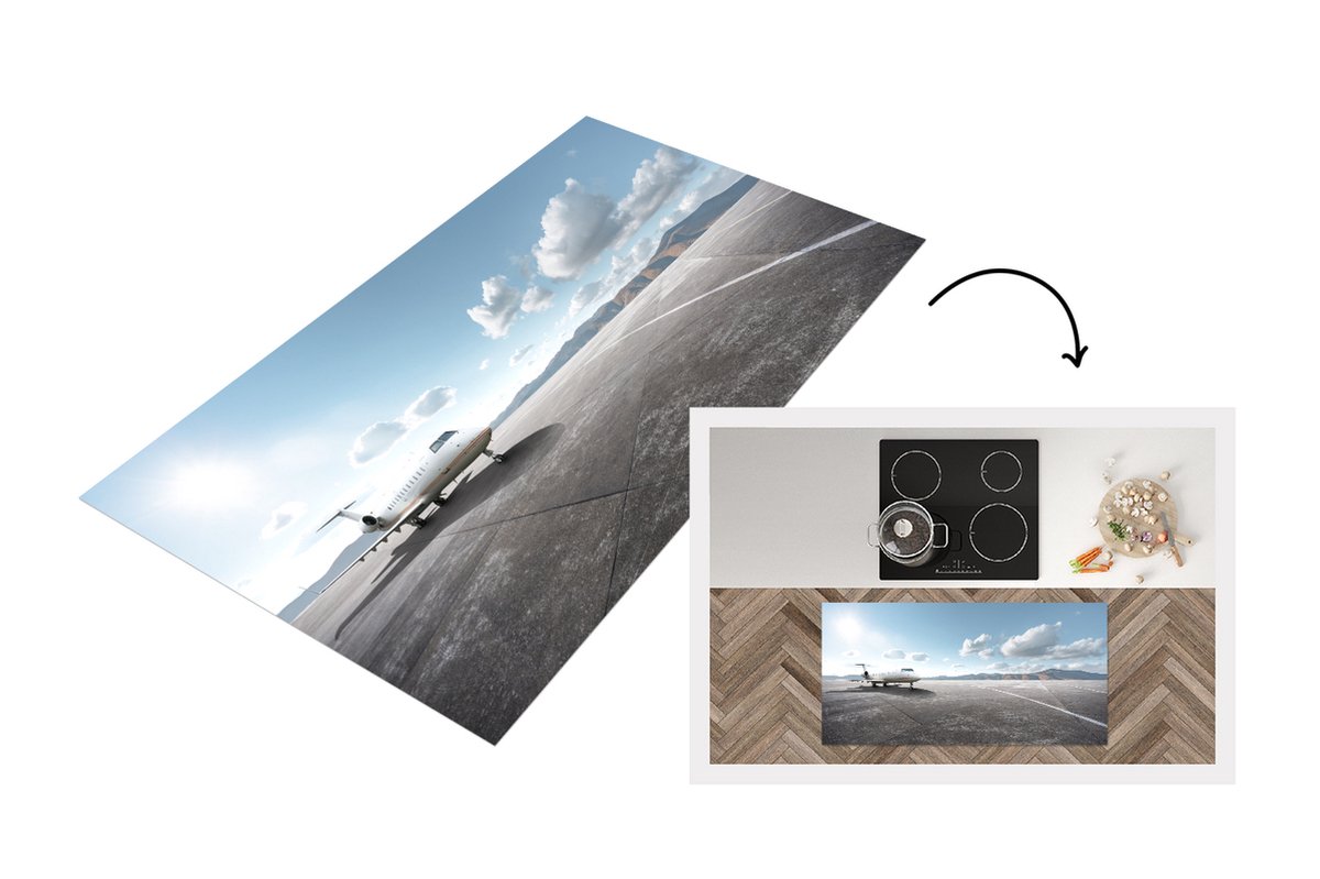 KitchenYeah Keukenloper - Loper keuken - Een vliegtuig geparkeerd op een luchthaven - 120x60 cm - Keukenloper vinyl Multicolor