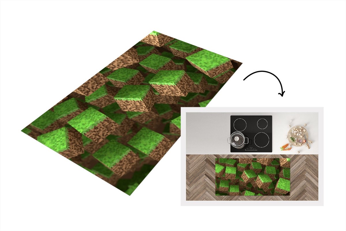 KitchenYeah Keukenloper - Loper keuken - Gaming - Blokken - 120x60 cm - Keukenloper vinyl Multicolor