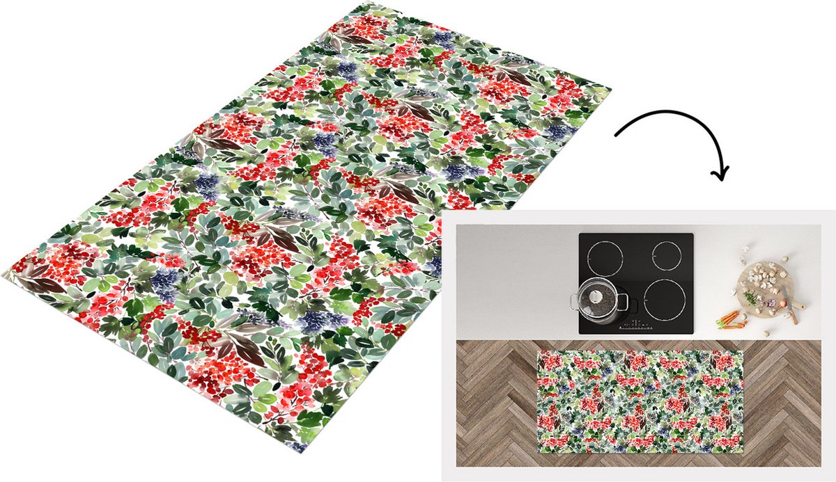 KitchenYeah Keukenloper - Loper keuken - Kerst - Waterverf - Groen - Rood - Keukenloper vinyl, foto 2
