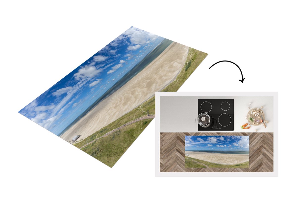 KitchenYeah Keukenloper - Loper keuken - Zand - Water - Waddeneilanden - 120x60 cm - Keukenloper vinyl Multicolor