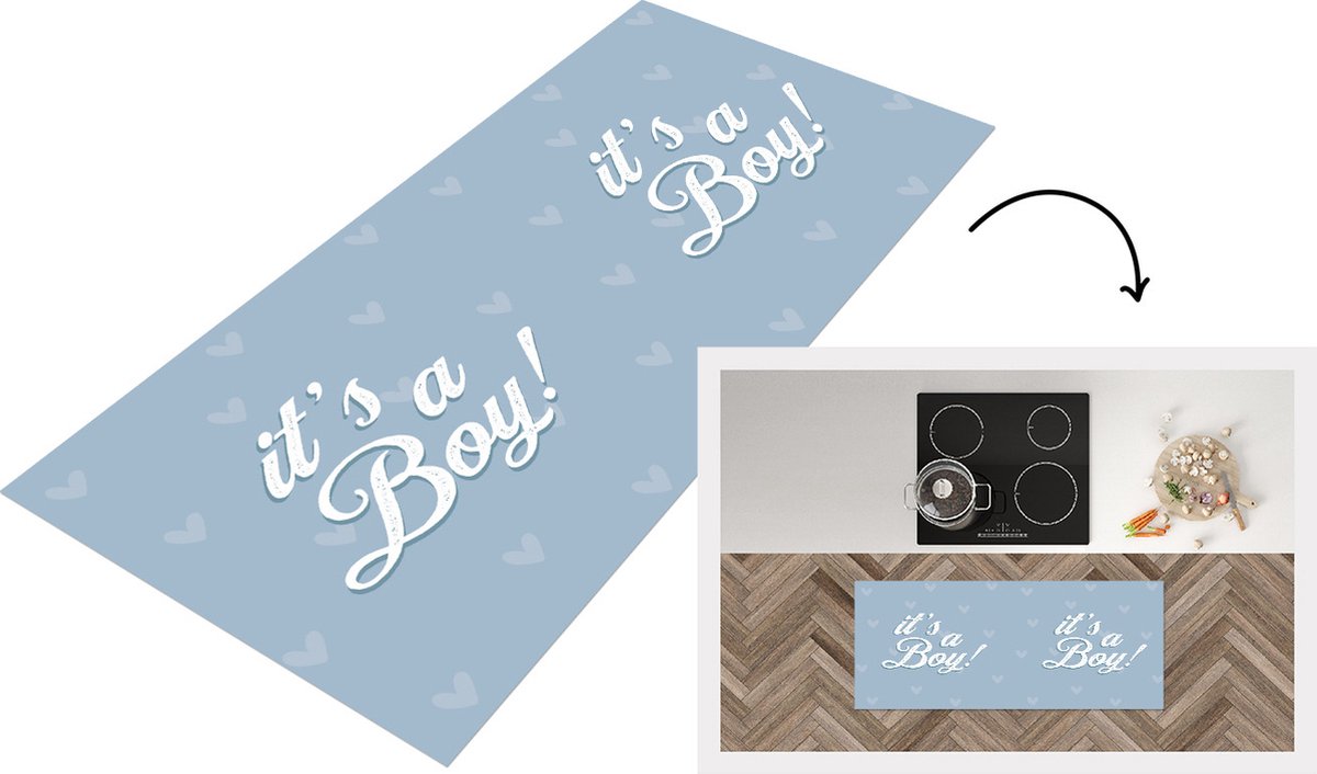 KitchenYeah Keukenloper - Loper keuken - Ouderschap - Jongen - Baby - Gender reveal - It's a Boy - Spreuken - Keukenloper vinyl Multicolor