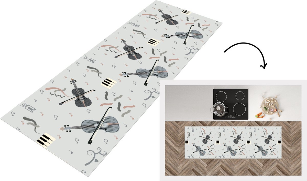 KitchenYeah Keukenloper - Loper keuken - Patroon - Muziek - Viool - 180x60 cm - Keukenloper vinyl Multicolor