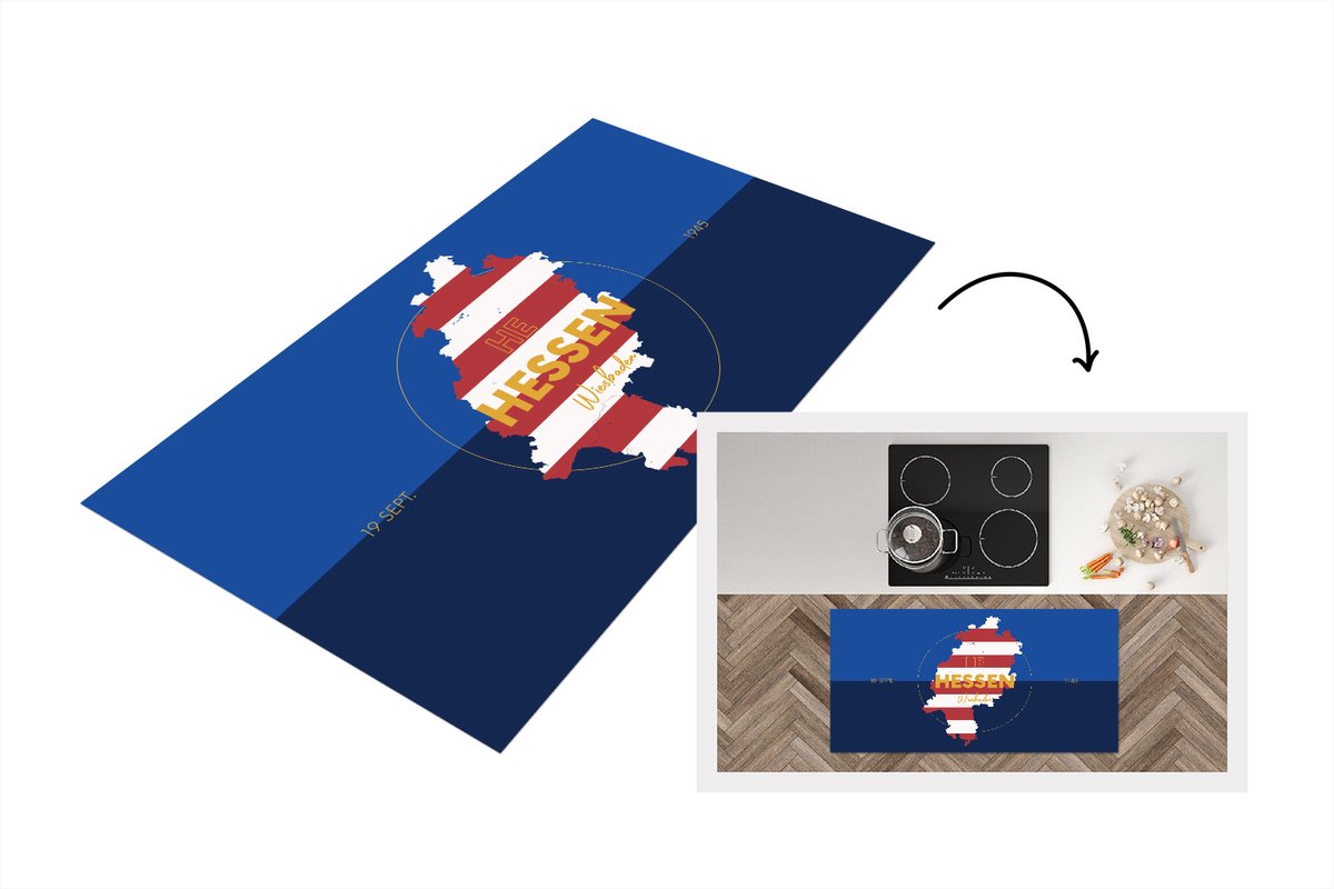 KitchenYeah Keukenloper - Loper keuken - Kaart - Hessen - Duitsland - Simpel - 120x60 cm - Keukenloper vinyl Multicolor