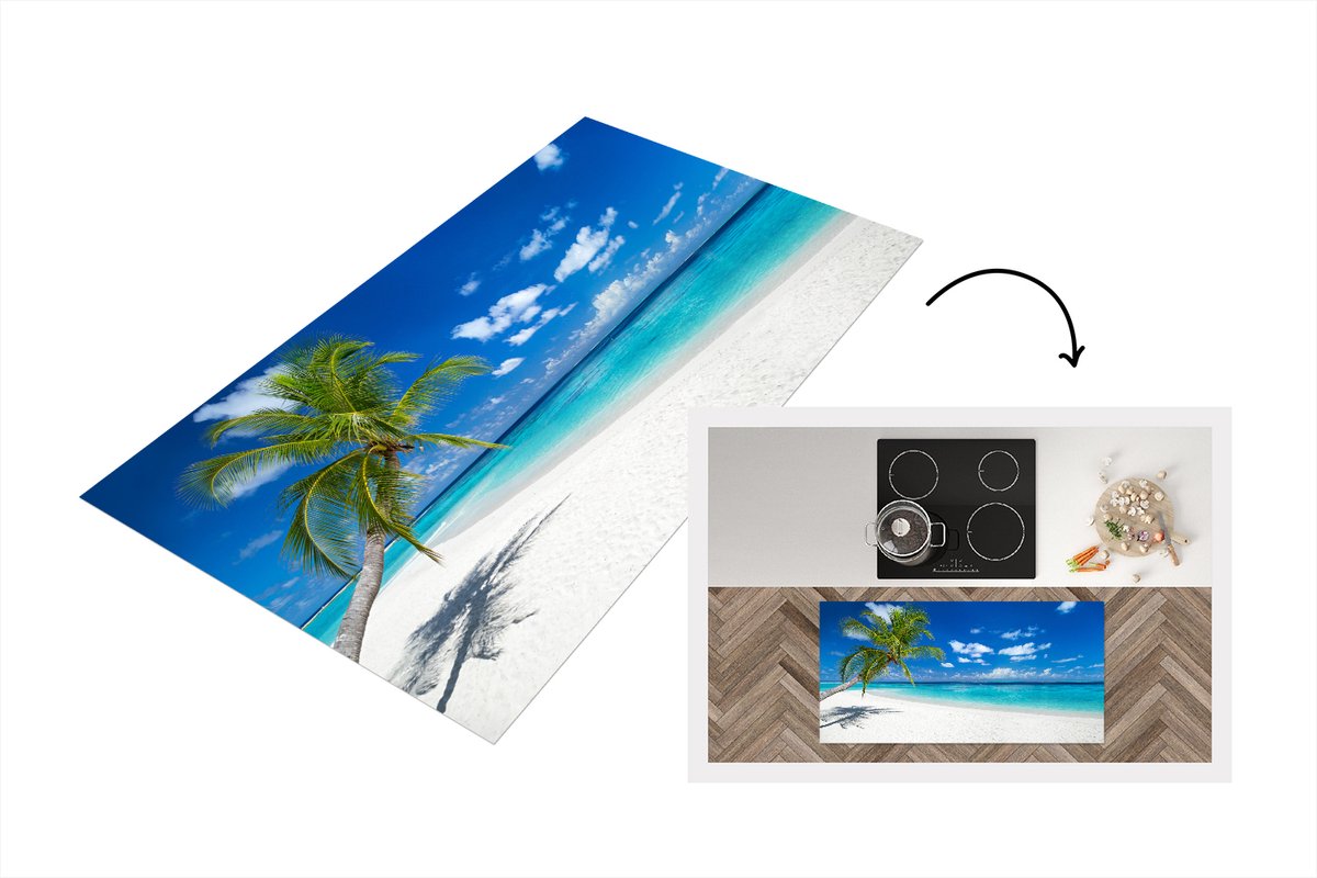KitchenYeah Keukenloper - Loper keuken - Strand - Zee - Palmboom - Eiland - 120x60 cm - Keukenloper vinyl Multicolor