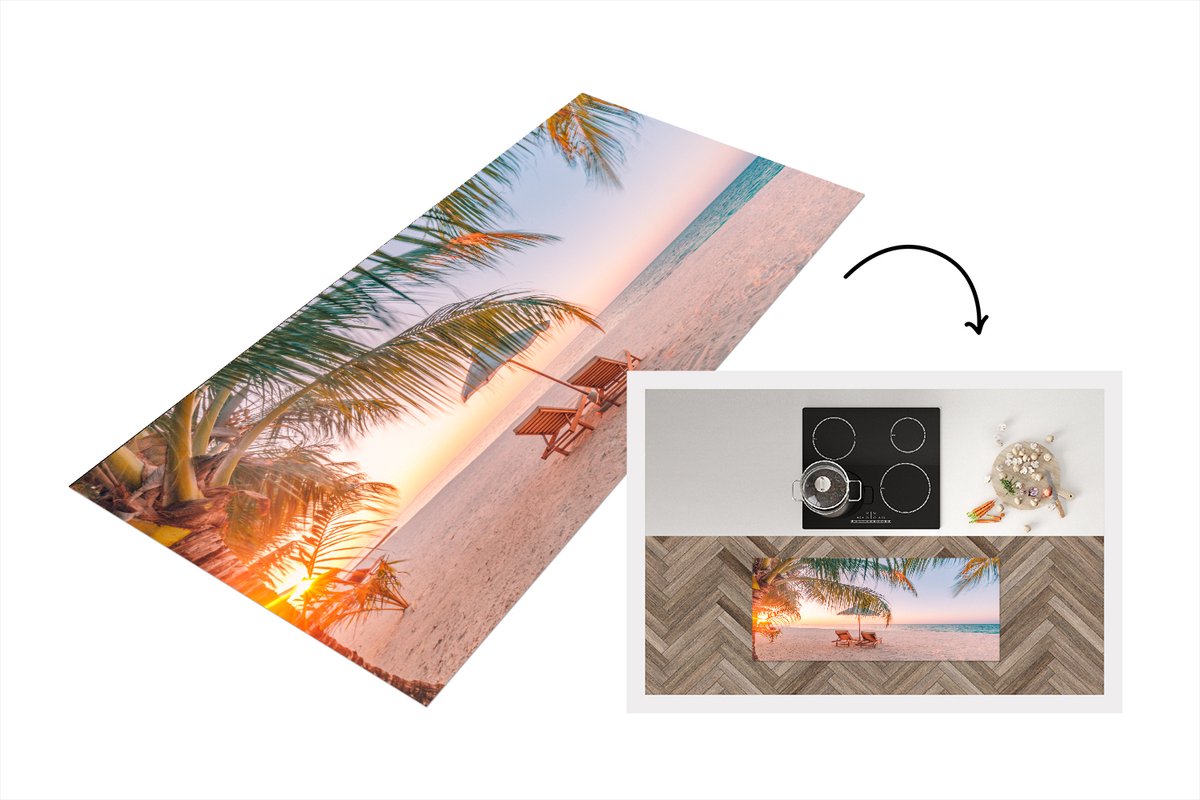 KitchenYeah Keukenloper - Loper keuken - Strand - Palmbomen - Parasol - 120x50 cm - Keukenloper vinyl Multicolor
