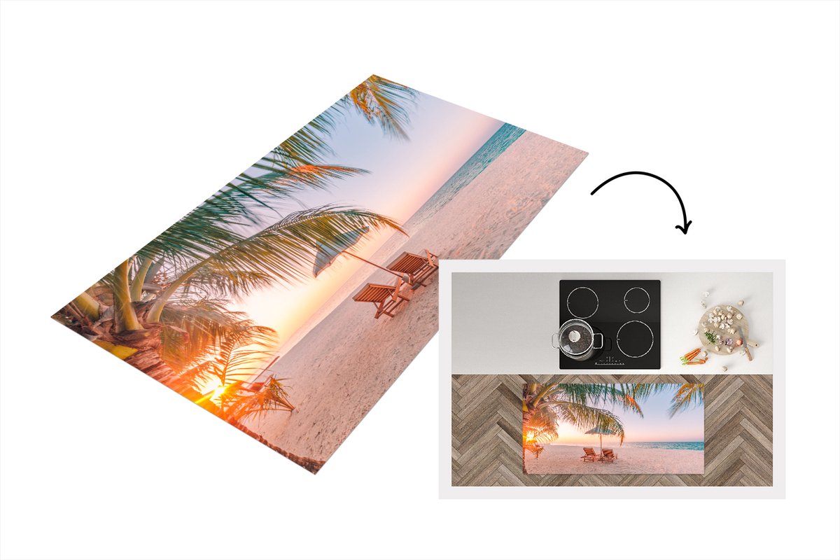 KitchenYeah Keukenloper - Loper keuken - Strand - Palmbomen - Parasol - 120x60 cm - Keukenloper vinyl Multicolor