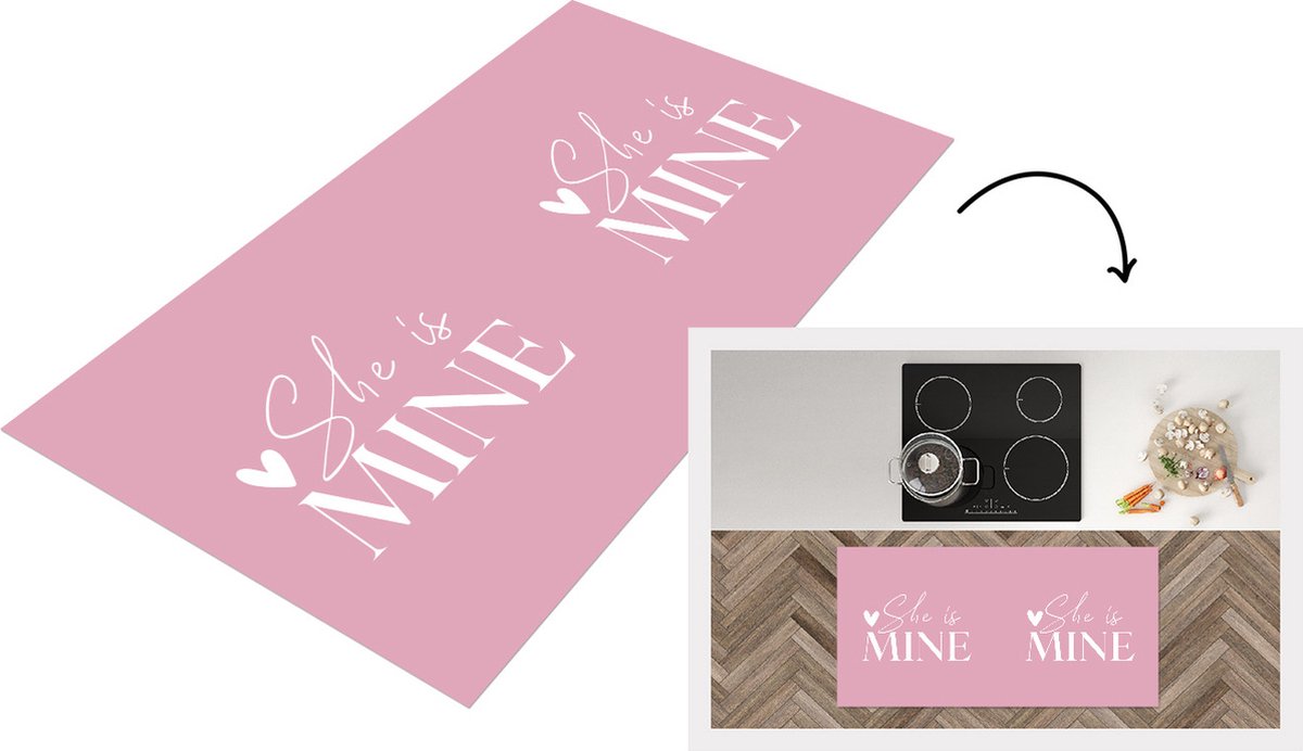 KitchenYeah Keukenloper - Loper keuken - 'She is mine' - Quotes - Spreuken - Roze - 120x60 cm - Keukenloper vinyl Multicolor