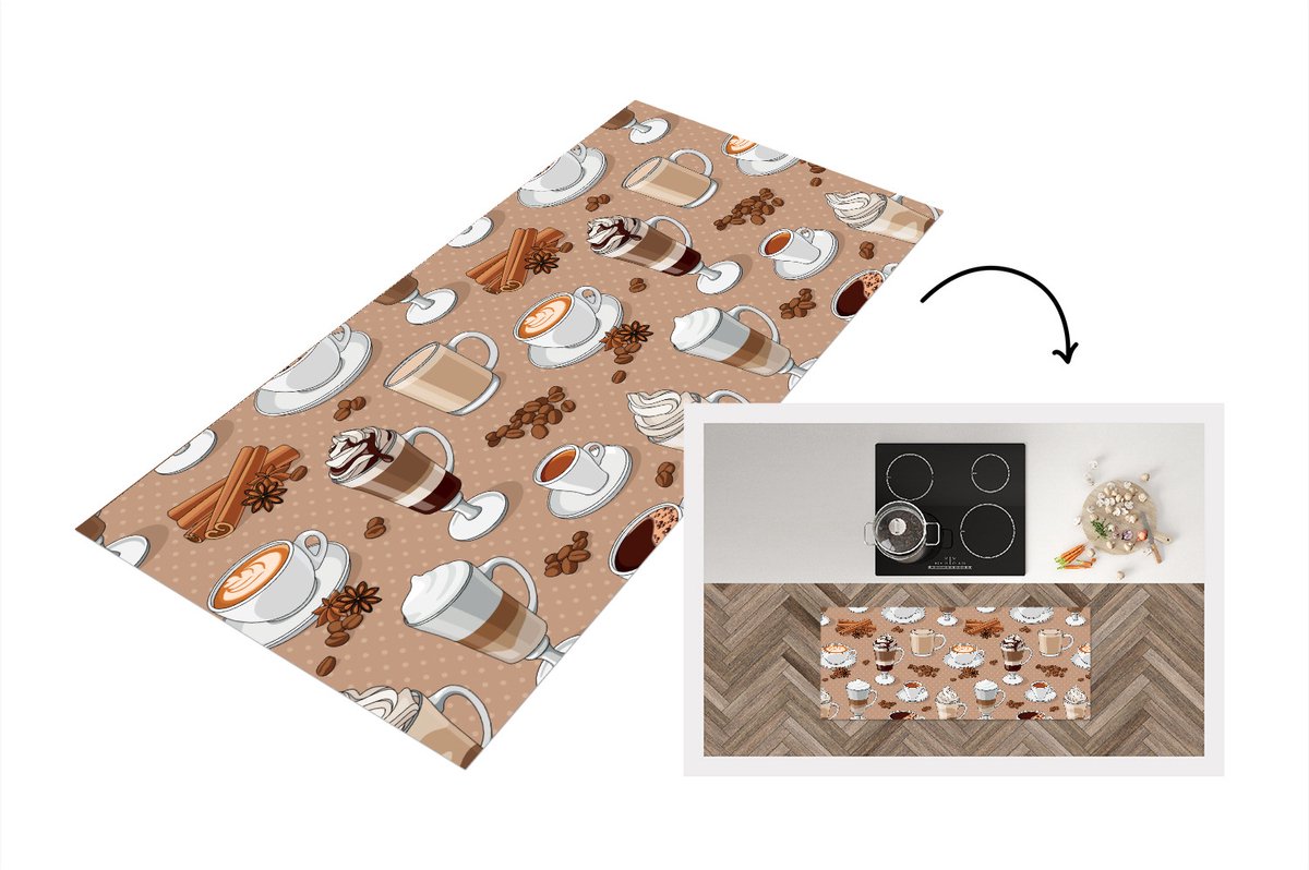 KitchenYeah Keukenloper - Loper keuken - Patronen - Koffie - Cappuccino - Chocolade - 120x50 cm - Keukenloper vinyl Multicolor