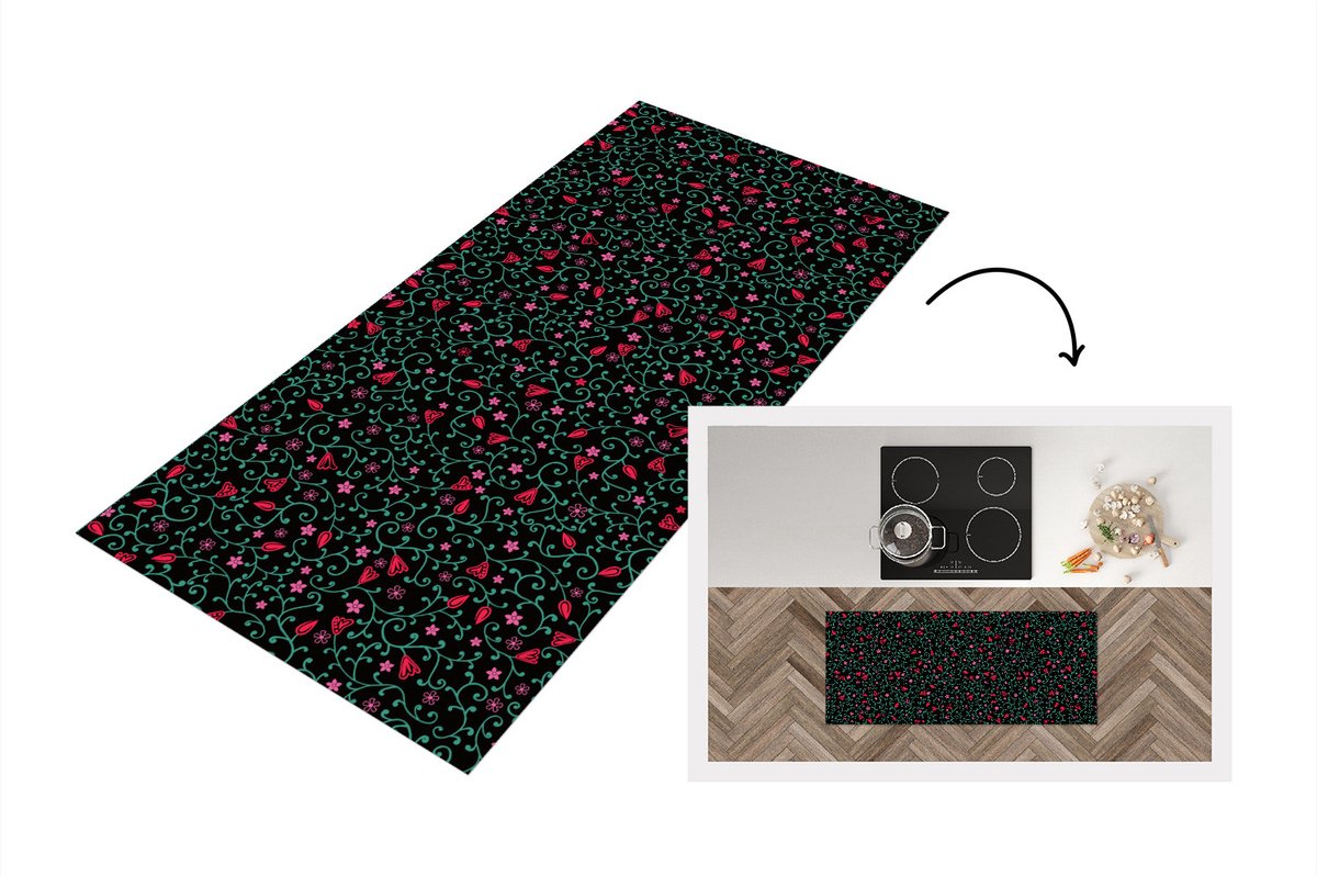 KitchenYeah Keukenloper - Loper keuken - Bloemen - Tuin - Patronen - 120x50 cm - Keukenloper vinyl Multicolor