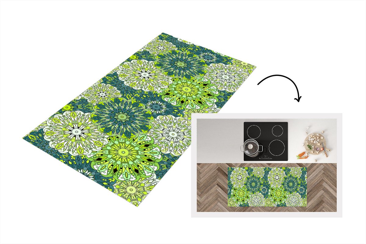Keukenloper - Loper keuken - Mandala - Limoen - Groen - Patronen - 120x60 cm - Keukenloper vinyl