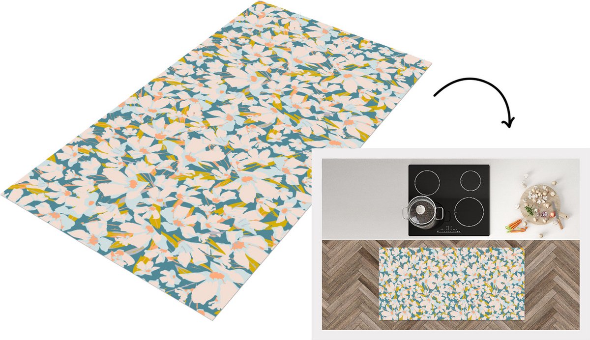 KitchenYeah Keukenloper - Loper keuken - Flora - Bloemen - Lente - 120x60 cm - Keukenloper vinyl Multicolor