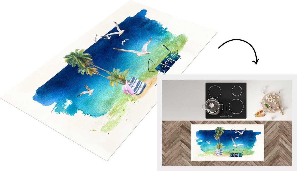 KitchenYeah Keukenloper - Loper keuken - Strand - Vogel - Lucht - 120x60 cm - Keukenloper vinyl Multicolor