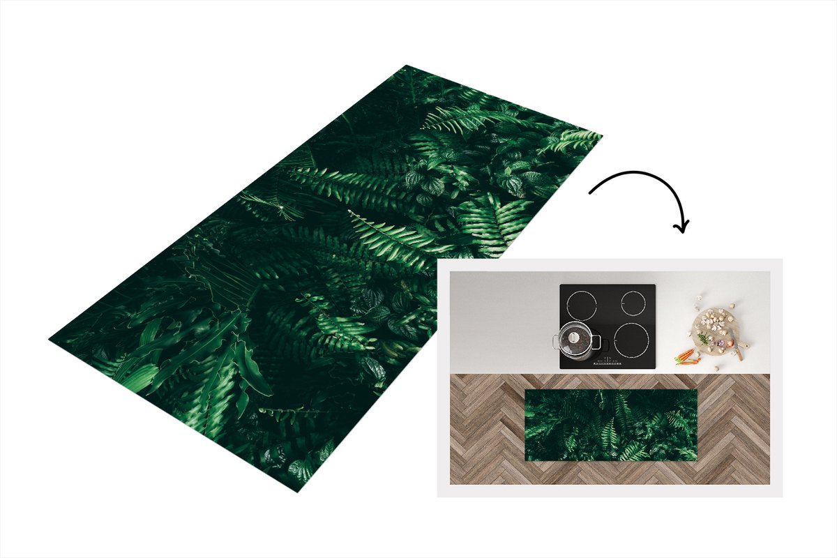 KitchenYeah Keukenloper - Loper keuken - Bladeren - Collage - Tropisch - 120x50 cm - Keukenloper vinyl Multicolor