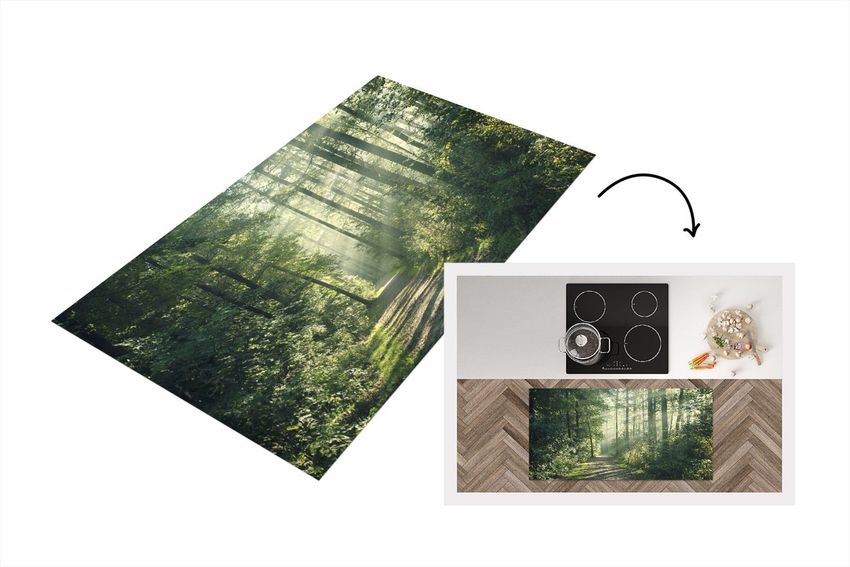 KitchenYeah Keukenloper - Loper keuken - Bos - Pad - Zon - 120x60 cm - Keukenloper vinyl Multicolor