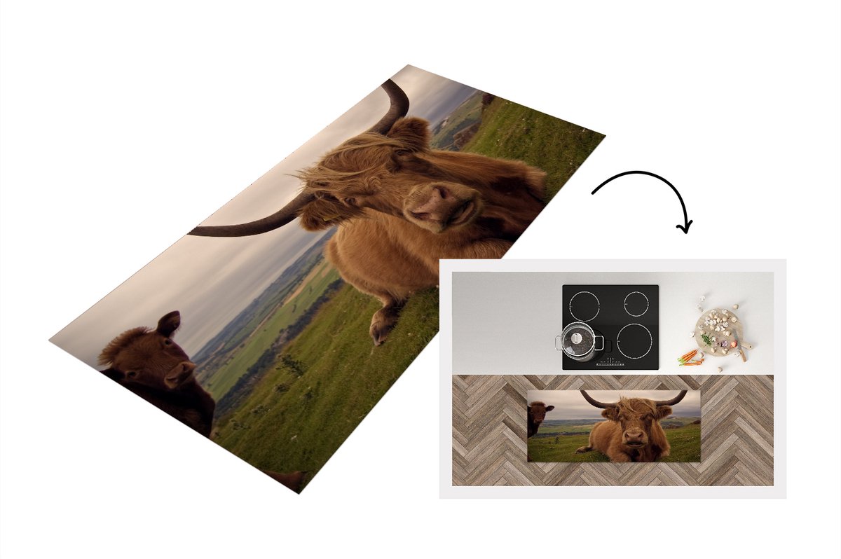KitchenYeah Keukenloper - Loper keuken - Schotse Hooglander - Dieren - Berg - 120x50 cm - Keukenloper vinyl Multicolor