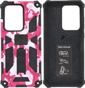 Samsung Galaxy S20 Ultra Hoesje - Rugged Extreme Backcover Camouflage met Kickstand - Pink