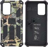 Hoesje Geschikt Voor Samsung Galaxy S20 Hoesje - Rugged Extreme Backcover Blaadjes Camouflage met Kickstand - Groen